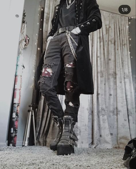 Gothic Outfit Ideas Men, Fancy Emo Outfits Male, Gothic Mens Outfits, Witchcore Fashion Male, Alternative Outfits Masc, Modern Vampire Outfit Men, Punk Guy Outfits, Punk Outfits Men Grunge, Alt Male Outfits