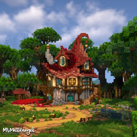 A Cute Survival Minecraft Fantasy House Magical Village Minecraft, Goblin Core Minecraft House, Minecraft Mario Builds, Mangrove Wood House Minecraft, Fantasy Houses Minecraft, Mangrove Builds Minecraft, Fantasy Cottage Minecraft, Biomes O Plenty House Minecraft, Fantasy Village Minecraft