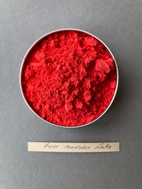 Genuine Rose Madder Lake light red organic pigment. Essee Earth&Essence, Lake red light, Lake red dark, Carmin red pigment, Rubi (Madder) Lake pure. 50gr in aluminium jars. Red lakes were particularly important in Renaissance and Baroque paintings; they were often used as translucent glazes to portray the colors of rich fabrics and draperies. Rose madder lake, originally from the root of the madder plant, is also known as alizarin crimson in its synthetic form. Since rose madder is fugitive Madder Plant, Rose Madder, Alizarin Crimson, Baroque Painting, Red Pigment, Red Lake, Earth Pigments, Red Painting, Pink Paint