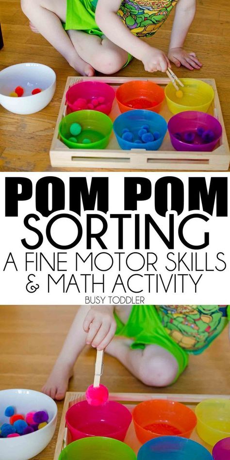 Pom Pom Sorting: Fine Motor Skills Activity for toddlers and older kids Pom Pom Sorting, Math Sorting Activities, Creative Activities For Toddlers, Fine Motor Skills Activity, Motor Skills Activity, Letter Learning, Indoor Activities For Toddlers, Activity For Toddlers, Easy Toddler Activities