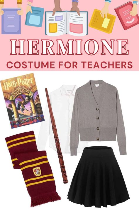 hermione costume for teachers Hermione Diy Costume, Hermione Granger Outfits Costumes, Diy Hermione Granger Costume, Harry Potter Costumes For Women, Harry Potter Costume Women, Casual Halloween Outfits Costumes, Ginny Weasley Costume, Diy Harry Potter Costume, Hermione Granger Halloween Costume