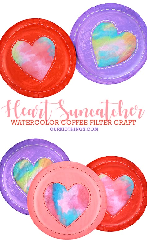 Watercolor Coffee Filter Heart Suncatchers #ValentinesDay #valentines #watercolorcraft #paperplatecraft #coffeefiltercraft #hearts #kidscraft #kidcrafts Watercolor Coffee Filter, Heart Suncatchers, Preschool Valentines Activities, Coffee Filter Art, Valentines Activities, Valentine Stuff, Kindergarten Art Projects, Coffee Filter Crafts, February Crafts