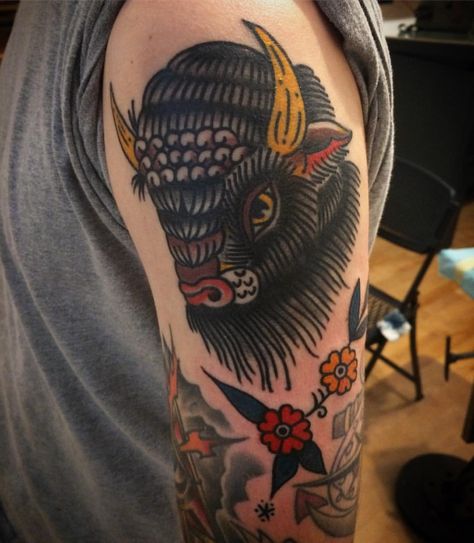 See this Instagram photo by @isaacbrethauer • 228 likes Traditional Lighthouse Tattoo, Bison Tattoo, Buffalo Tattoo, Traditional Tattoo Drawings, Best Neck Tattoos, Tattoo Style Art, Traditional Tattoo Old School, Sailor Tattoos, Lighthouse Tattoo