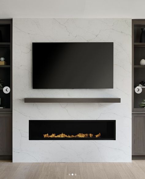 25 Practical Yet Beautiful Electric Fireplace With TV Above Ideas Foyer Tv Mural, Hide Xbox Behind Tv, Bedroom Tv Fireplace Wall, Tv Above Fireplace Ideas Living Rooms, Linear Fireplace Mantle, Tv Over Gas Fireplace, Tv Beside Fireplace Ideas, Electric Fireplace With Tv Above, Electric Fireplace With Tv