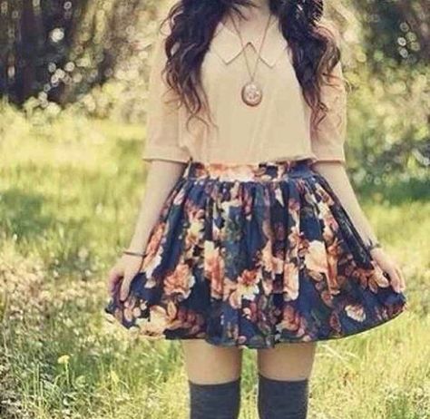 Very Nice  #pretty #girly #fashion #ootd Floral Skirt Summer, Estilo Indie, Tumblr Outfits, Beige Dresses, Hipster Fashion, Indie Fashion, Knee High Socks, Fashion Korean, Look At You