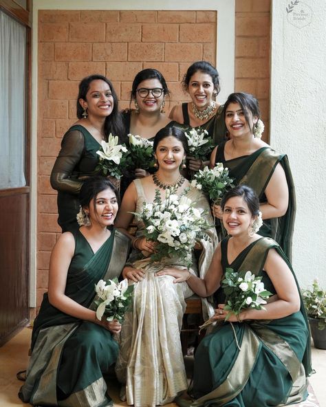 Jaya Robin & Sera Robin on Instagram: ““Little moments,big memories📸 “ 👰🏼 @manisha_mathew dolled up for her wedding day. Mua : @precious.bridals Saree :…” South Indian Bridesmaids, Bridal Maids, Bridesmaid Poses, Wedding Maids, Bridesmaid Photoshoot, Indian Bridesmaid Dresses, Bride Photos Poses, Indian Bridesmaids, Marriage Dress