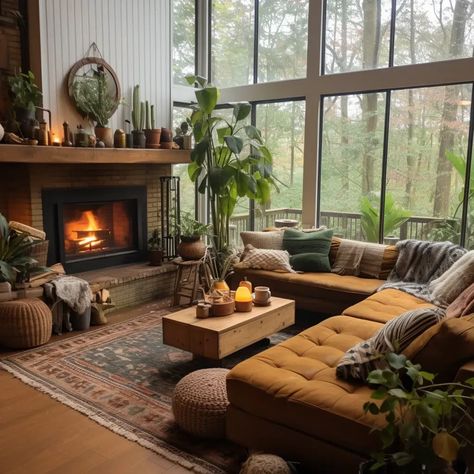 Minimal Organic Living Room, Warm Tone Living Room Decor, Interior Design Natural Colors, Dark Earthy Living Room Aesthetic, Vermont Living Room, Earth Tone Boho Living Room, Living Room Decor Vintage Modern, Simple Lounge Room Ideas, Pnw Living Room