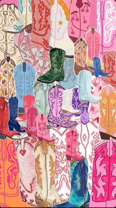 Cowgirl Boot Wallpaper, Aesthetic Pink Drawing, Punchy Wallpaper, Boot Wallpaper, Cowboy Boots Aesthetic, Boots Aesthetic, Cute Iphone Wallpaper Tumblr, Pink Drawing, Cute Summer Wallpapers