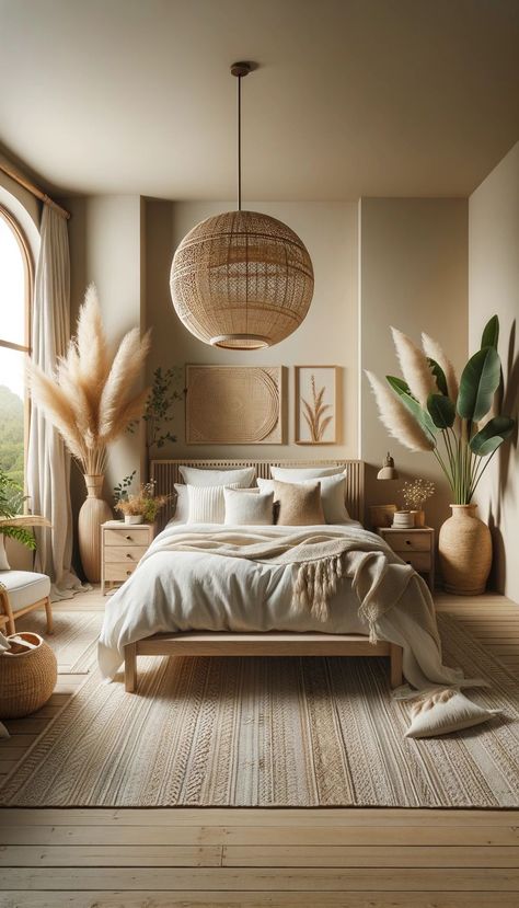 Cream Boho Bedroom, Japandi Decor, Aesthetic Bedroom Ideas, Bedroom Decor Cozy, White Bed, Brown Bedroom, Bedroom Walls, Bedroom Renovation, Brown Interior