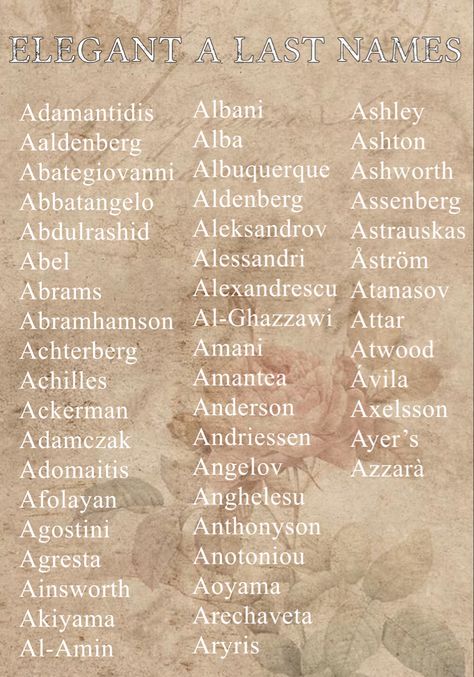 Midevil Last Names, Royal Last Name Ideas, Royal Surnames Ideas, Elegant Surnames Ideas, Elegant Surnames Aesthetic, Regal Last Names, Royal Kingdom Names Ideas, Noble Last Names, Elegant Last Names For Characters