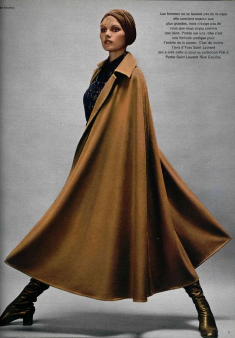 1970's YSL Cape, Yves Saint Laurent, Vintage Style, Vintage Fashion, Vintage Magazine Ad Fashion 1970s, Seventies Fashion, Rive Gauche, 1970s Fashion, Mode Vintage, Mode Inspiration, 70s Fashion, Fashion History, Fashion Photo