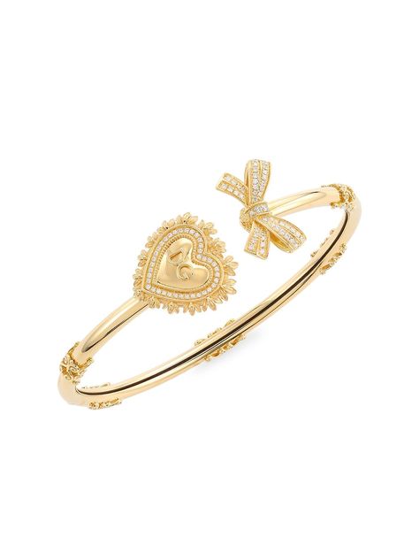 DOLCE&GABBANA 18K Yellow Gold & Diamond Sacred Heart Bangle | SaksFifthAvenue Dolce And Gabbana Bracelet, Dolce And Gabbana Jewelry, Dolce Gabbana Jewelry, Love And Faith, Dope Jewelry Accessories, Dg Logo, Designer Bracelet, Heart Symbol, Jewelry Accessories Ideas