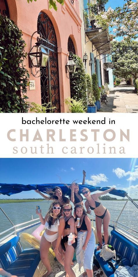 The city has something for everyone: enchanting shops, live music on rooftop bars, delicious food, beautiful beaches, the list goes on and on. I do think it's a perfect destination for any kind of vacation or celebration. After attending multiple bachelorette parties, Charleston is the perfect place for a girls adventure! Bachelorette Party Ideas Charleston, Saint Augustine Bachelorette, Bachelorette Trip Charleston Sc, Charleston Bachelorette Itinerary, Hilton Head Island Bachelorette Party, Charleston Bachelorette Party Itinerary, Charleston Girls Trip, East Coast Bachelorette Destinations, Affordable Bachelorette Destinations