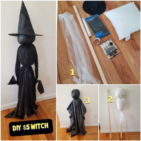 Easy Witch Decorations, Homemade Witch Decoration, Witch Yard Decorations Diy, Kitchen Halloween Decor Ideas, Diy Witch Decorations Outdoor, Ideas Para Decorar Halloween, Witch Mannequin, Diy Halloween Window Decorations, Diy Witches