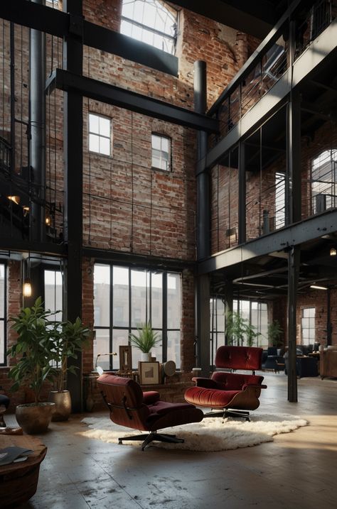 Industrial Residential Architecture, Industrial Warehouse Home, Loft Apartment Interior, Fancy Homes, Industrial Luxe, Brick Warehouse, Loft Floor Plans, Industrial Loft Design, Loft Floor