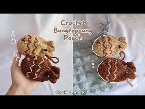 bungeoppang/taiyaki fish pouch crochet tutorial | crochet tutorial for simple and easy pouch - YouTube Crochet Tissue Pouch, Crochet Pouch Tutorial, Crochet Fish Bag, Crochet Pouch Free Pattern, Crochet Small Pouch, Drawstring Pouch Crochet, Crochet Hook Pouch, Crochet Coin Pouch, Crochet Pouch Pattern