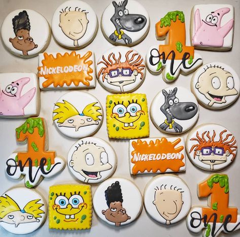 1990 Party, Nickelodeon Party, 90s Kids Cartoons, Nostalgia Cartoon, 1rst Birthday, Gourmet Candy Apples, 90s Birthday, 90s Theme Party, Gourmet Candy