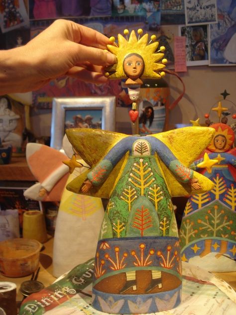 Lisa Smith, In Her Studio, Sculpture Art Clay, Paper Mache Sculpture, Ceramic Angels, Spirited Art, Spirit Dolls, Encaustic Art, Santa Fe New Mexico