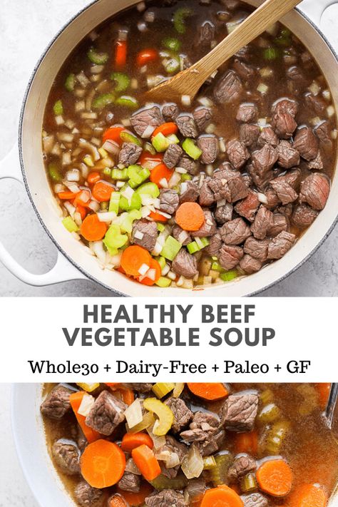 Homemade Beef Vegetable Soup, Homemade Vegetable Beef Soup, Beef Vegetable Soup, Wooden Skillet, Whole30 Dinner Recipes, Paleo Soup, Winter Soup, Healthy Beef, Vegetable Beef Soup