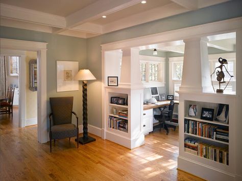 Diy Bookshelves, Bookshelves Ideas, Bungalow Interiors, Styl Hampton, Craftsman Interior, Craftsman Bungalow, Bungalow Homes, Craftsman Style Home, Casas Coloniales