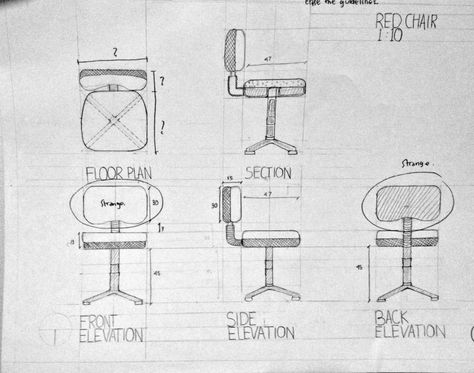 Architectural Drawing - Computer Chair Chair Section Drawing, Chair Elevation Drawing, Architecture Dimensions, A3 Paper Size, Carpentry Basics, With Pencil Drawing, Chair Construction, Furniture Details Drawing, Orthographic Projection