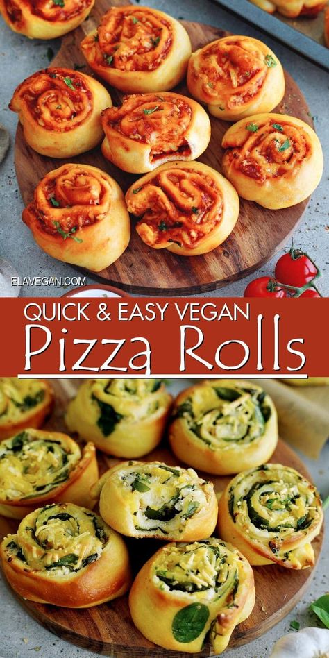 Elavegan Recipes, Vegan Pizza Rolls, Vegan Finger Foods, Pizza Pinwheels, Pizza Roll Recipe, Vegetarian Kids, Spinach Pizza, Vegetarian Recipes Dinner Healthy, Vegan Party Food