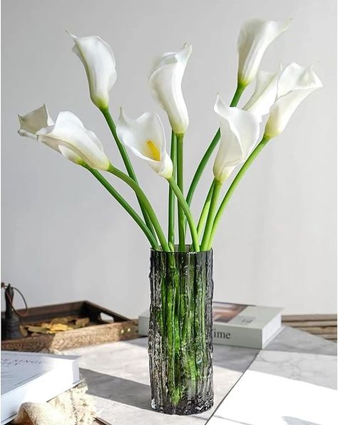 Amazon.com: JINWOE 6PCS White Calla Lily Artificial Flowers, 25" Lifelike Large Real Touch Fake Lily Silk Flowers with Long Stems, Faux Lilies Bouquets for Tall Vase Wedding Dining Table Centerpieces Kitchen Home : Home & Kitchen Tall Wedding Vases, Christmas Table Centerpiece, White Calla Lily, Long Stem Flowers, Calla Lily Flowers, Flowers Real, Fall Kitchen Decor, Christmas Table Centerpieces, Lily Bouquet