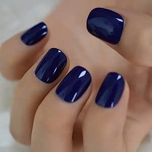 Short Square Dark Blue False Nails Glossy Pure Color Collection,24Pcs Full Cover Acrylic Stick on Nails with Jelly Glue for Women Girls Nails Art (Dark Blue) Nails Short Natural, Round Fake Nails, Blue Pedicure, Design Ongles Courts, Bright Summer Acrylic Nails, Pink French Nails, Squoval Nails, Cute Spring Nails, Uv Nails