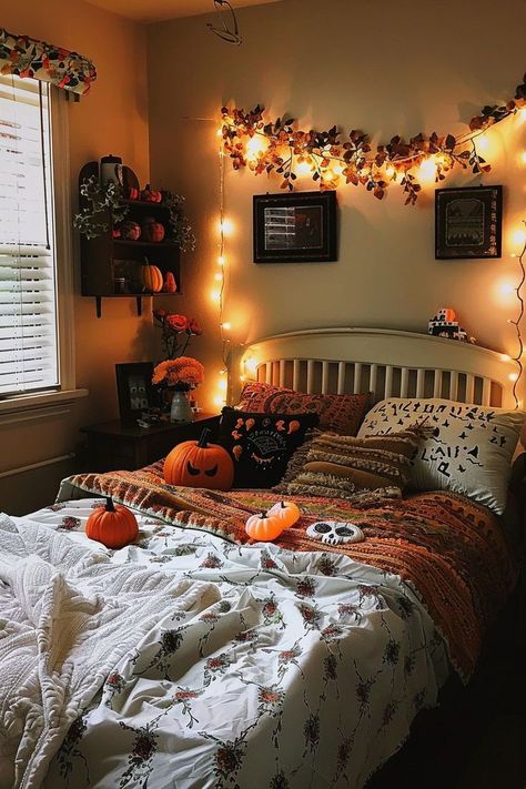 #HalloweenBedroom #SpookyDecor #HauntedHouse #TrickOrTreat #GhoulishBedroom #PumpkinPatches #WitchyVibes #CreepyCrawlies #GhostlyBedroom #CostumeParty #FrightNight #HalloweenHome #ScaryDecor #Boo-tifulBedroom #JackOLanterns Fall House Ideas, Halloween Decorations Bedroom, Halloween Wishlist, Eerie Lighting, Fall Room Ideas, Fall Apartment, Fall Szn, Fall Apartment Decor, Bedroom Board