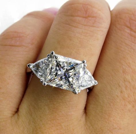 Princess & Trillion Cut Moissanite Diamond Ring Three Stone - Etsy Three Stone Engagement Rings Princess, Diamond Ring Engagement, Ring Three Stone, Engagement Rings Princess, Three Stone Diamond Ring, Vintage Princess, Moissanite Diamond Rings, Three Stone Diamond, White Gold Wedding Rings