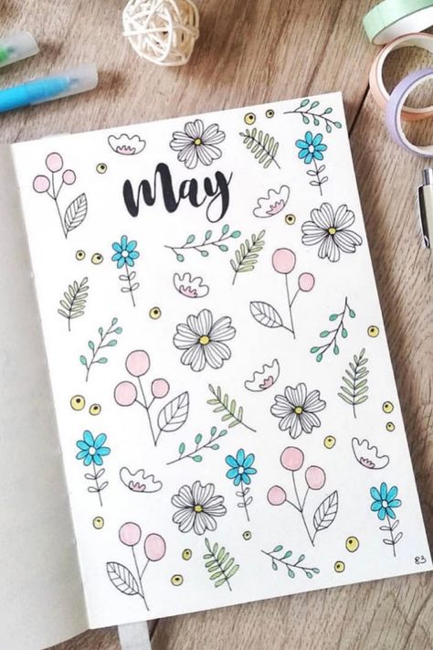 Bujo, bujo cover, bujo inspiration, bullet journal, flower doodles, May bujo, May bujo cover, May bujo cover spreads, May bujo spread, May bullet journal, May cover inspiration, May cover spread, May cover spread inspiration, May doodle, May monthly cover, May theme cover spread, monthly cover page May, step by step flower doodles, May Bujo Cover, Bujo May, Flower Doodles Easy, Easy Flower Doodles, May Bujo, Bullet Journal May, Calendar Doodles, Doodles Easy, Bujo Cover