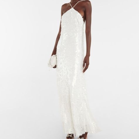 Rotate Christensen Birger White Sequin Gown. Nwt. Perfect For Any Bridal Occasion. Size 42 (Fits Us 10-12) Sparkly Reception Dress, White Reception Dress, Rehearsal Dinner Looks, Second Dress, White Sequin Dress, Sequin Halter Dress, Rotate Birger Christensen, Birger Christensen, Engagement Dresses