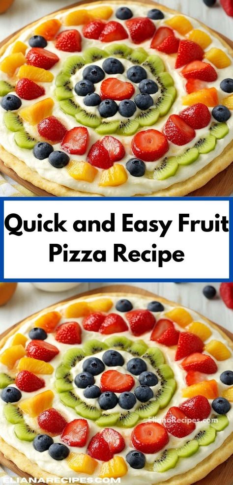 Need a quick and tasty dessert? Discover the joy of this Fruit Pizza Recipe! It combines a cookie crust with creamy frosting and fresh fruits, making it a fantastic choice for family dinners and gatherings. Fruit Pizza Topping, Fruit Pizza Cookies, Fruit Pizza Frosting, Fruit Pizza Crust, Easy Fruit Pizza, Cream Cheese Sugar Cookies, Creamy Frosting, Fruit Pizza Recipe, Fruit Cookies