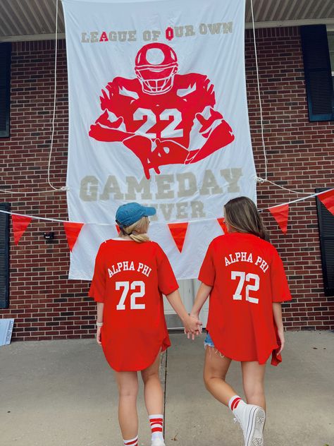 Jersey Sorority Theme, Tailgate Banner Sorority, Sports Sorority Theme, Sorority Baseball Jersey, Football Sorority Banner, Greek Week Banner, Homecoming Banners, Sorority Banner Ideas, Gameday Banner