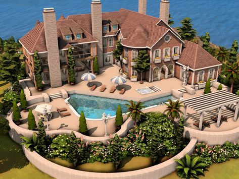 The Sims Resource - Huge Mansion Sims 4 Vacation House Base Game, Sims 4 Estate Houses, Sims 4 House Family, Sims 4 5 Bedroom House, Sims 4 Big House, Sims 4 Interior Design Ideas, Mansion Sims 4, Big Beach House, Sims 4 Beach House