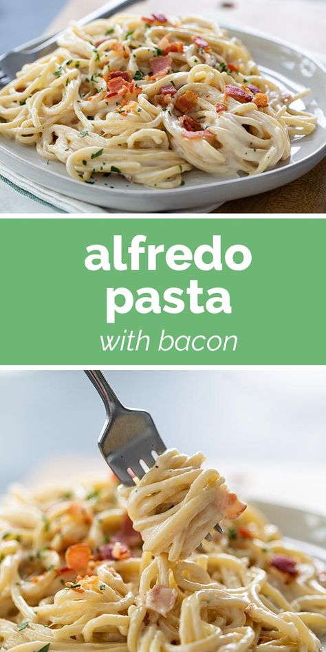 A decadent dinner recipe, this Alfredo Pasta with Bacon would be the perfect meal for a special night in. It tastes as good as eating out! #pasta #recipe #dinner #alfredosauce #bacon Best Alfredo Pasta, Alfredo Pasta With Bacon, Bacon Alfredo Pasta, Bacon Pasta Recipes, Decadent Dinner, Pasta With Bacon, Pasta Recipes Alfredo, Fettuccine Alfredo Recipes, Alfredo Sauce Recipe