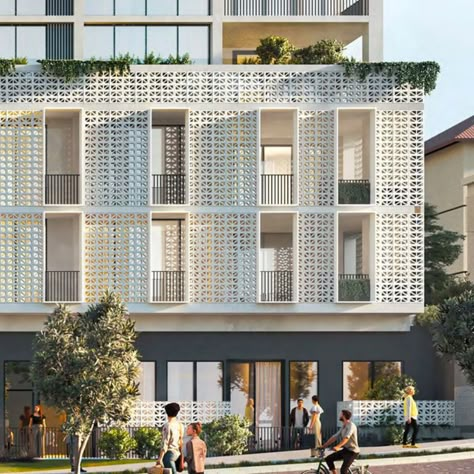 Artist's impression of Brisbane apartment tower façade Podium Architecture, Podium Facade, Brisbane Apartment, Tower Facade, Residential Compound, Apartment Tower, Mixed Use Building, Queenslander Homes, Podium Design