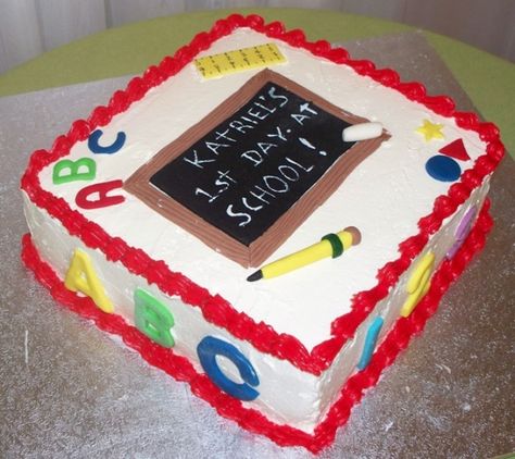 First Day of School Cake First Day Of School Cake, Letter School, School Cake, Workout Beginner, First Day School, Mini Cakes Birthday, Chocolate Cake Decoration, Simple Birthday Cake, Diy Lips