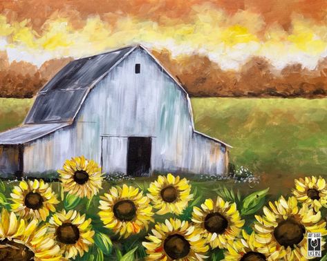 Fall Farm Painting, Farm Scene Paintings Easy, Country Acrylic Painting, Farm Canvas Painting, Easy Farm Paintings, Barn Paintings On Canvas, Farmland Painting, Farm Scene Painting, Barn Drawing