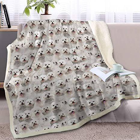 BlessLiving Fuzzy Dogs Blanket for Kids Adults Cute Puppy Fleece Blanket Reversible Animal Pattern Sherpa Throw (Bichon Frise,Twin, 60 x 80 Inches) Couch Office, Bedroom Couch, Highland Terrier, Warm Blanket, West Highlands, Dog Blanket, Cute Puppy, Bichon Frise, Stain Resistant Fabric