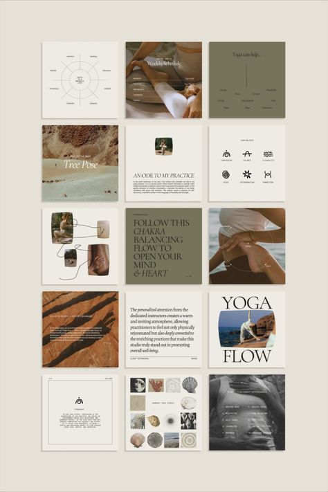 Compelling Yoga Studio Instagram Templates for Canva: 50+ professionally designed templates to help you promote your yoga studio on #Yoga_Social_Media #Fitness_Social_Media #Yoga_Instagram #Canva_Instagram_Templates Canva Post Template, Wellness Instagram Template, Wellness Social Media Posts, Yoga Instagram Posts, Sage Green Instagram Feed, Instagram Post Layout Ideas, Wellness Post Ideas, Wellness Studio Aesthetic, Yoga Social Media Posts