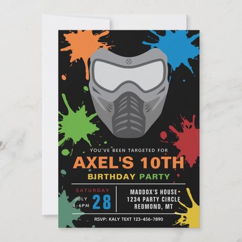 Paintball Birthday Invitation  Paintball Party  Zazzle Paintball Invitations, Paintball Birthday Party, Teen Birthday Invitations, Paintball Birthday, Paintball Party, 10th Birthday Party, Ball Birthday, 13th Birthday Parties, 10th Birthday Parties