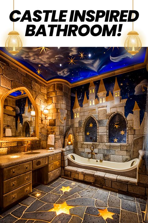 Transform your child's bathroom into a whimsical wonderland with these charming decor ideas! 🛁✨ From forest fantasies to outer space adventures, ignite their imagination and make bath time magical. #KidsBathroom #WhimsicalDecor #ImaginationStation #BathTimeFun #ChildrensDeco Fantasy Bathroom Ideas, Woodland Theme Bathroom, Bath Ideas For Kids, Fantasy Bathroom, Childrens Bathroom, Outer Space Theme, Forest Mural, Waterproof Led Lights, Whimsical Wonderland