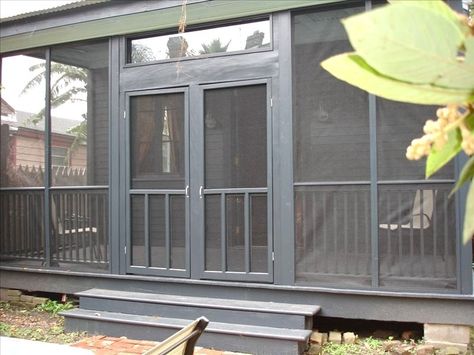 Screened In Porch Double Doors, Screened In Porch With Double Doors, Double Screen Door, Breezeway Makeover, Cottage Gazebo, Farm Porch, Double Screen Doors, Craftsman Sheds, Outdoor Screen Room