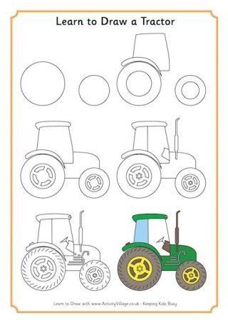 Learn to Draw a Tractor Draw A Tractor, Pinterest Drawings, Trin For Trin Tegning, Tractor Drawing, Tractor Art, Tractors For Kids, Drawing Lessons For Kids, Easy Drawings For Kids, Drawing Tutorial Easy