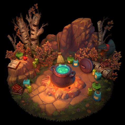 Creating Hand-Painted Dioramas with Marmoset Toolbag Time Clipart, Witchs Cauldron, 3d Reference, 3d Miniature, Stylized Art, Between Two Worlds, Hand Painted Textures, 2d Game Art, Isometric Art