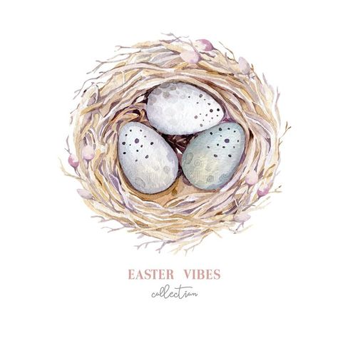 Easter Egg Watercolor, Nest Watercolor, Watercolour Projects, Bird Nest With Eggs, Alphabet Project, Egg Watercolor, Image Flower, Easter Watercolor, Sketchbook Challenge