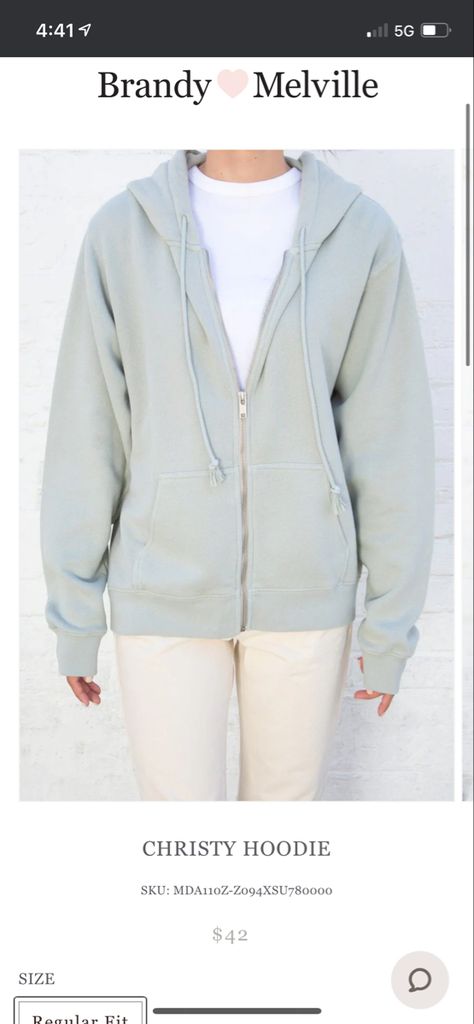 Christy Hoodie, Light Blue Green, Soft Hoodie, Brandy Melville, Brandy, Light Green, Kangaroo, Zip Ups, Athletic Jacket