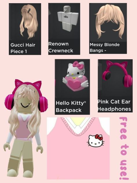 0 Roblox Outfit Ideas Free, Free Outfit Roblox Girl, Cute Free Roblox Outfits, No Robux Outfits, Roblox T Shirt Hello Kitty, Roblox Free Avatar, Hello Kitty Roblox Avatars, Free Roblox Outfits, 0 Robux Outfit Idea