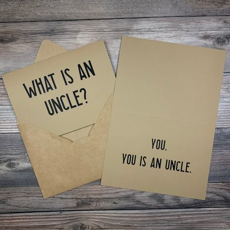 What Is An Uncle You Is An Uncle Pregnancy Announcement | Etsy Pregnancy Announcement To Family, First Pregnancy Announcements, Arabian Party, Fun Baby Announcement, Cute Pregnancy Announcement, Baby Announcement Pictures, Pregnancy Announcement Cards, Baby Announcement Photos